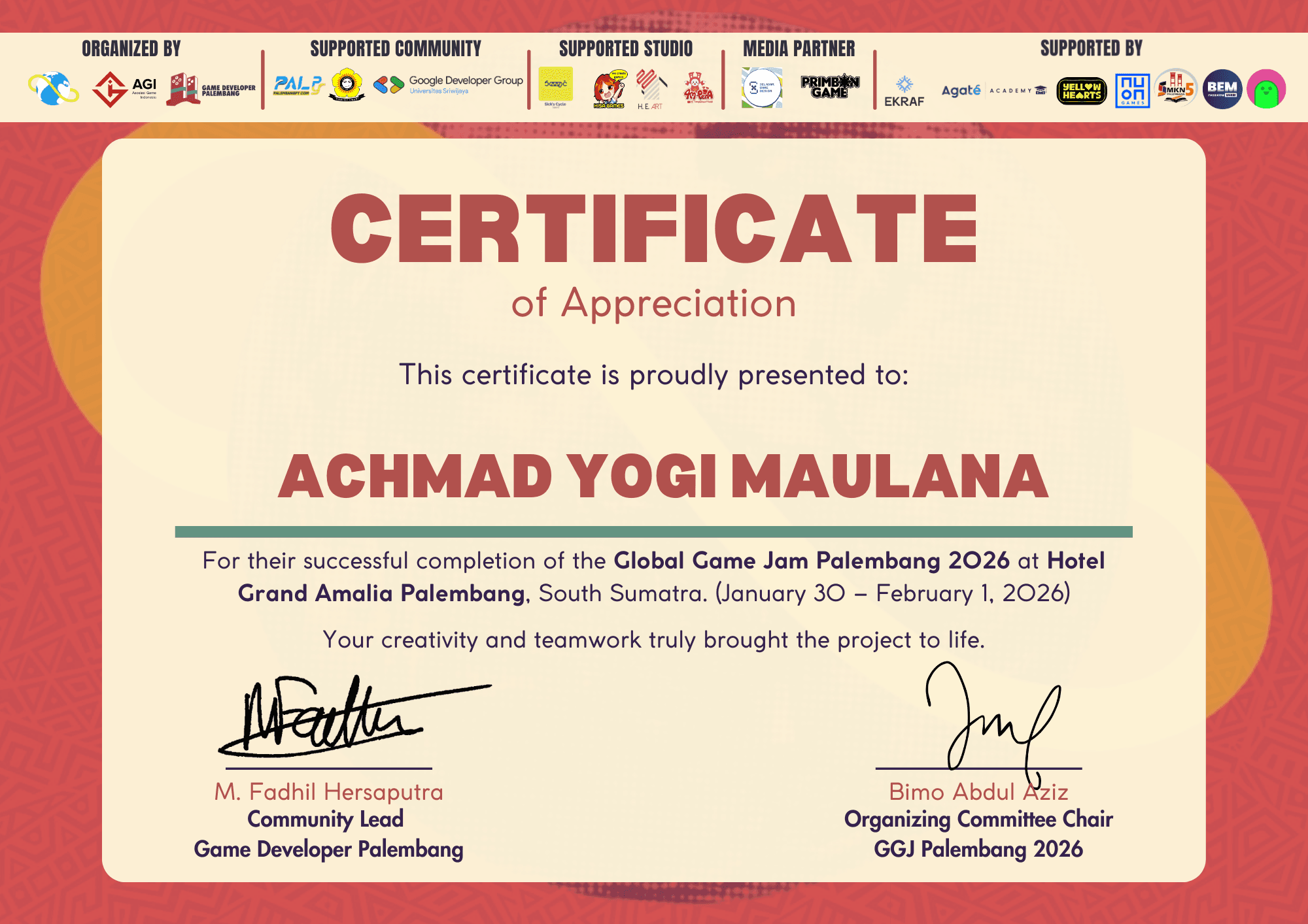 Global Game Jam Palembang (GGJP) — Game Jammer (2026)
